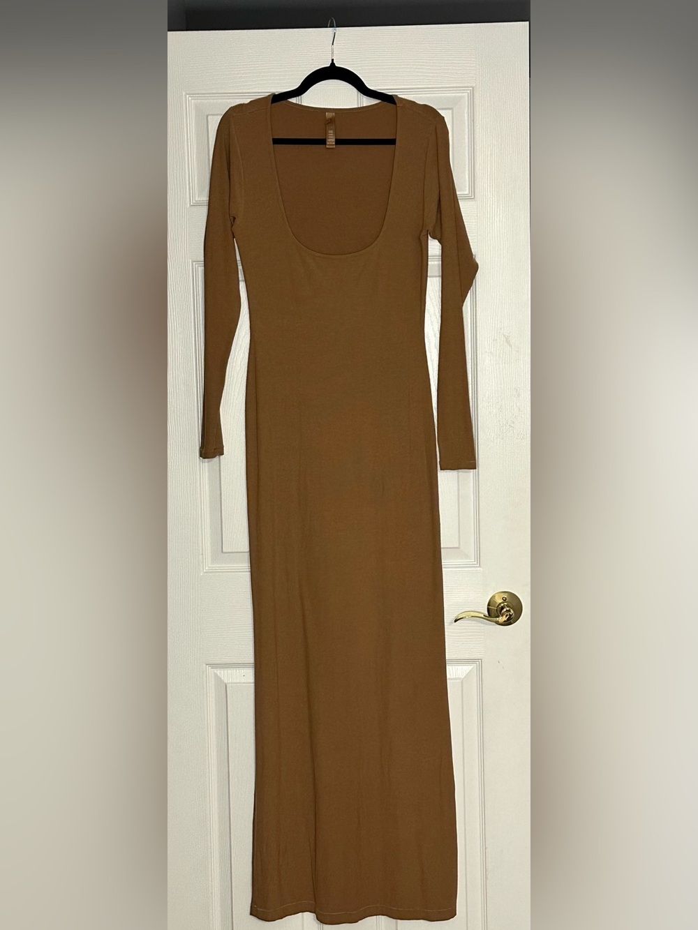 SKIMS Long Sleeve Scoop Neck Maxi Dress - Camel